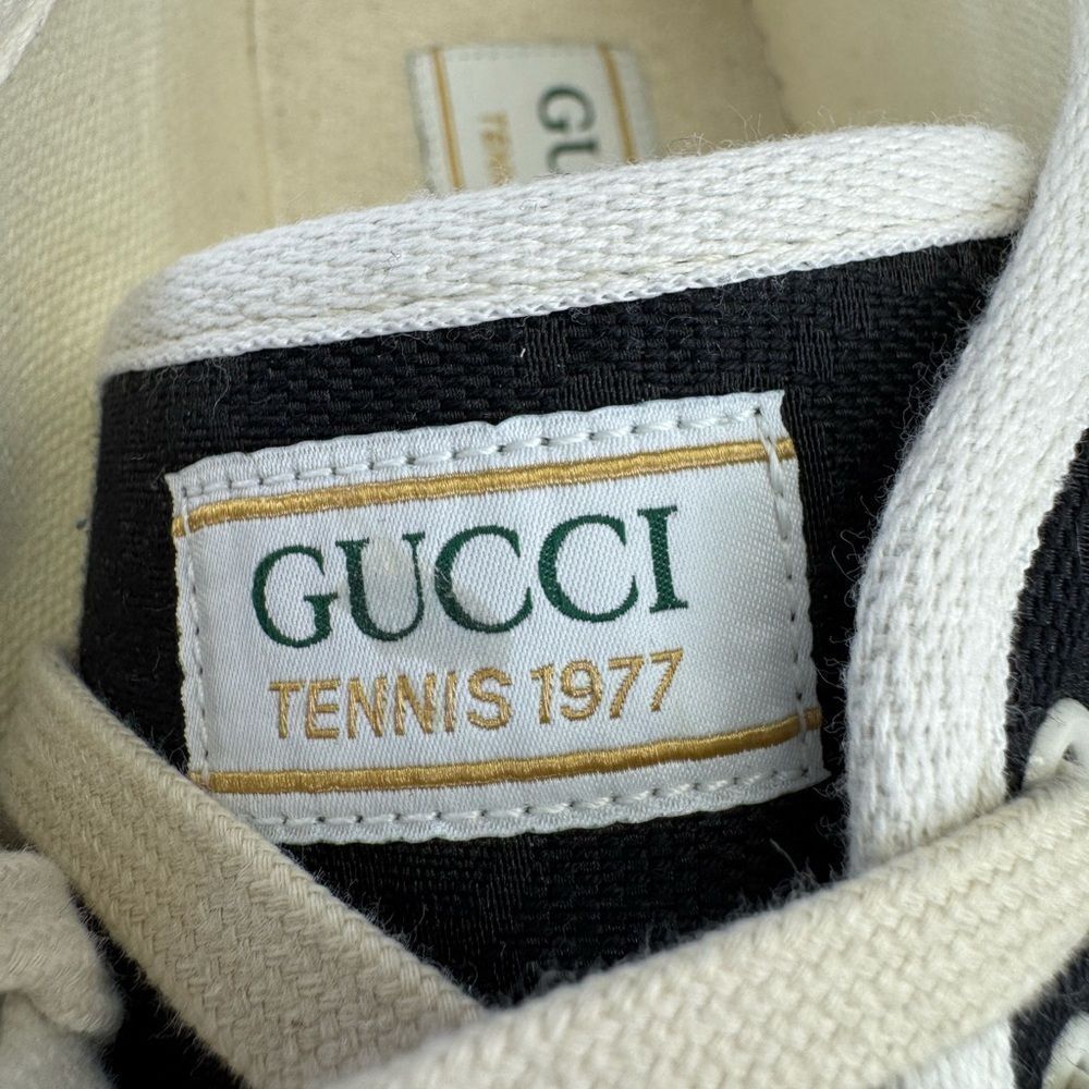 Gucci Mens Gg Black Tennis Treck 1977 Sneakers NIB 39.5 Mystic White - Picture 9 of 14